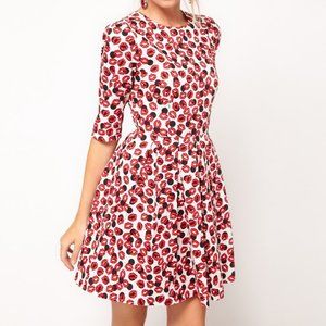 ASOS Skater Dress With Kiss Print UK 14